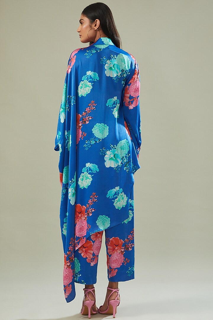 Blue Modal Satin Printed Kaftan Set by Made in Pinkcity at Pernia's Pop Up Shop