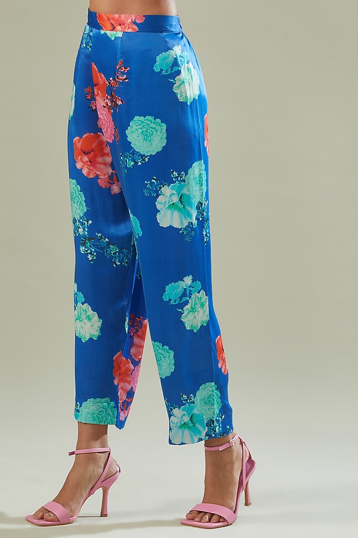 Blue Modal Satin Printed Kaftan Set by Made in Pinkcity at Pernia's Pop Up Shop
