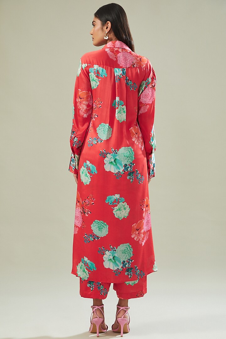 Red Modal Satin Printed Co-Ord Set by Made in Pinkcity at Pernia's Pop Up Shop