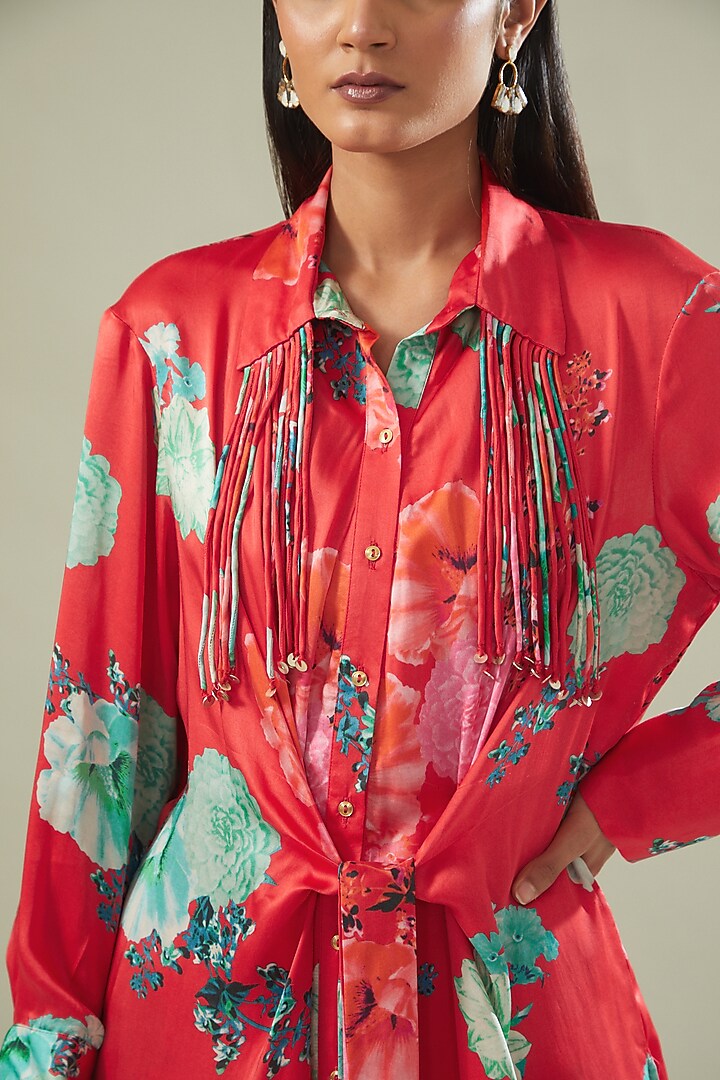 Red Modal Satin Printed Co-Ord Set by Made in Pinkcity at Pernia's Pop Up Shop