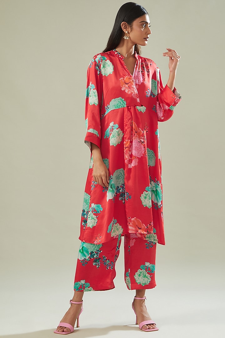 Red Modal Satin Printed Co-Ord Set by Made in Pinkcity at Pernia's Pop Up Shop