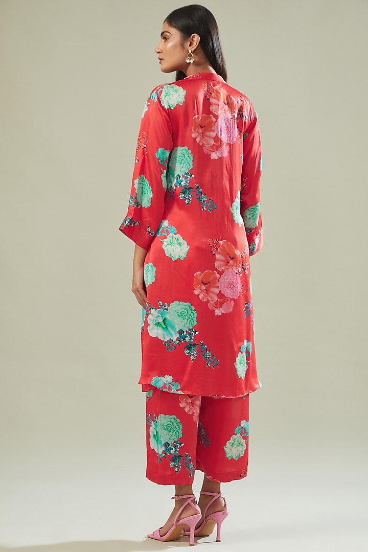 Red Modal Satin Printed Co-Ord Set by Made in Pinkcity at Pernia's Pop Up Shop