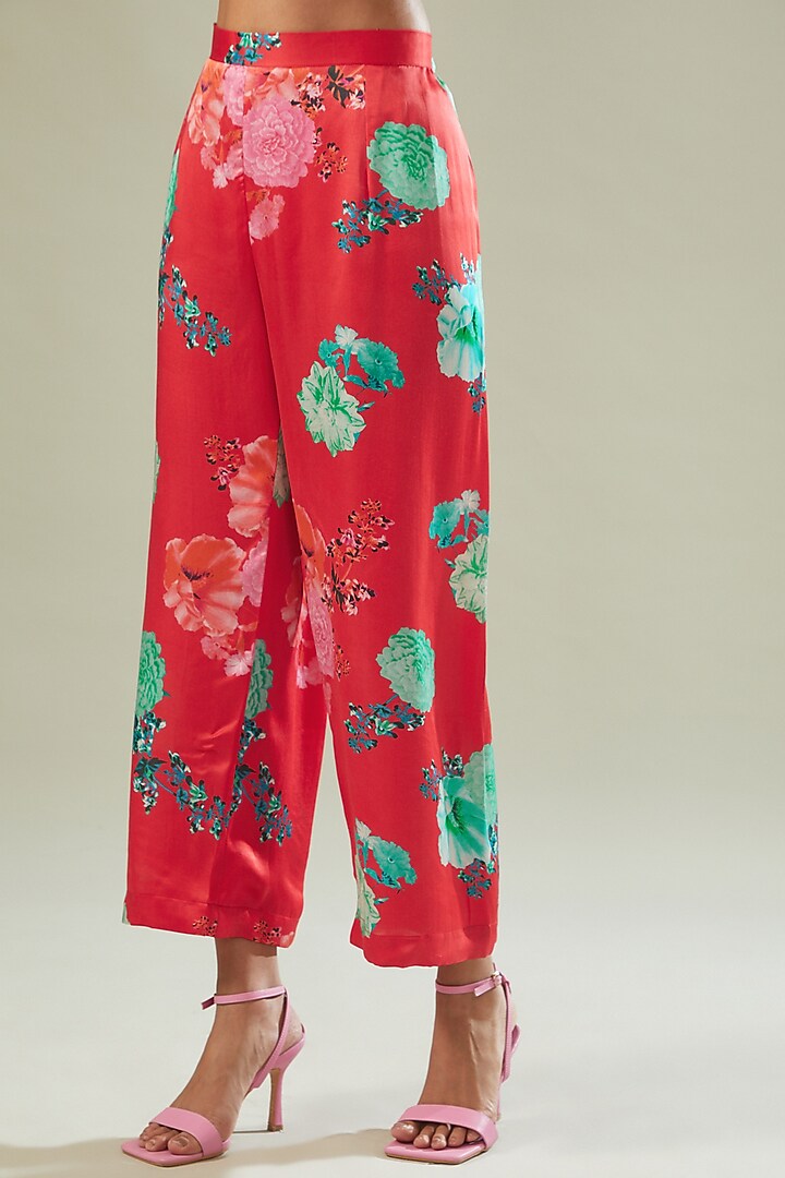 Red Modal Satin Printed Co-Ord Set by Made in Pinkcity at Pernia's Pop Up Shop
