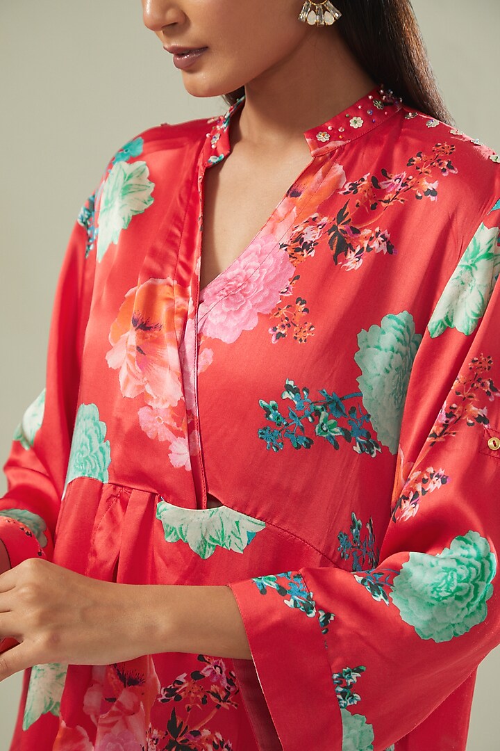 Red Modal Satin Printed Co-Ord Set by Made in Pinkcity at Pernia's Pop Up Shop