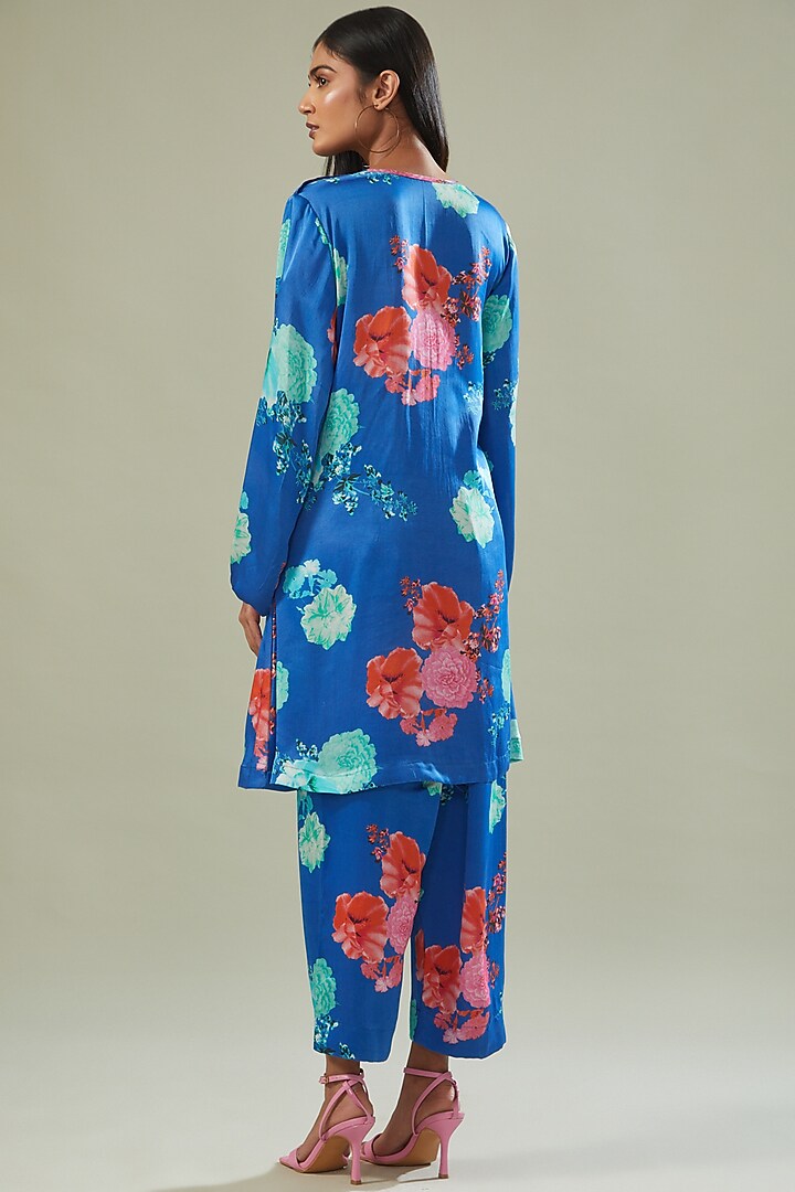 Blue Modal Satin Printed Co-Ord Set by Made in Pinkcity at Pernia's Pop Up Shop