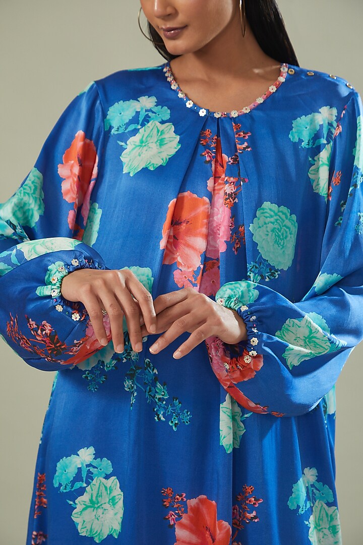 Blue Modal Satin Printed Co-Ord Set by Made in Pinkcity at Pernia's Pop Up Shop