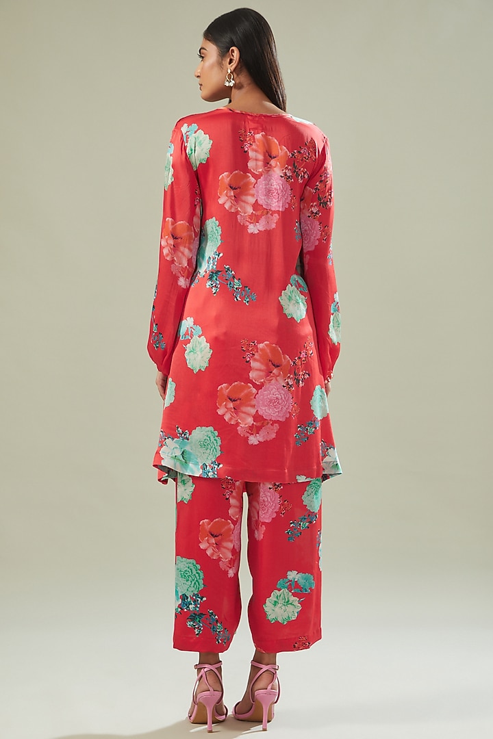Red Modal Satin Printed Co-Ord Set by Made in Pinkcity at Pernia's Pop Up Shop