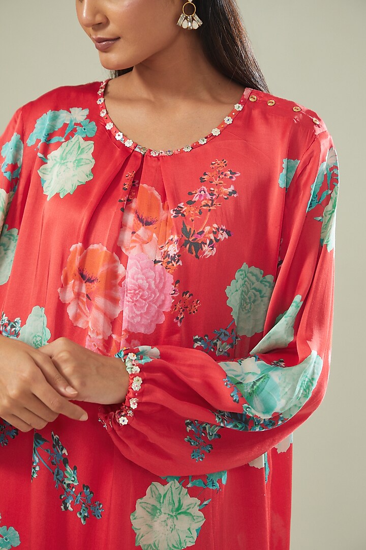 Red Modal Satin Printed Co-Ord Set by Made in Pinkcity at Pernia's Pop Up Shop