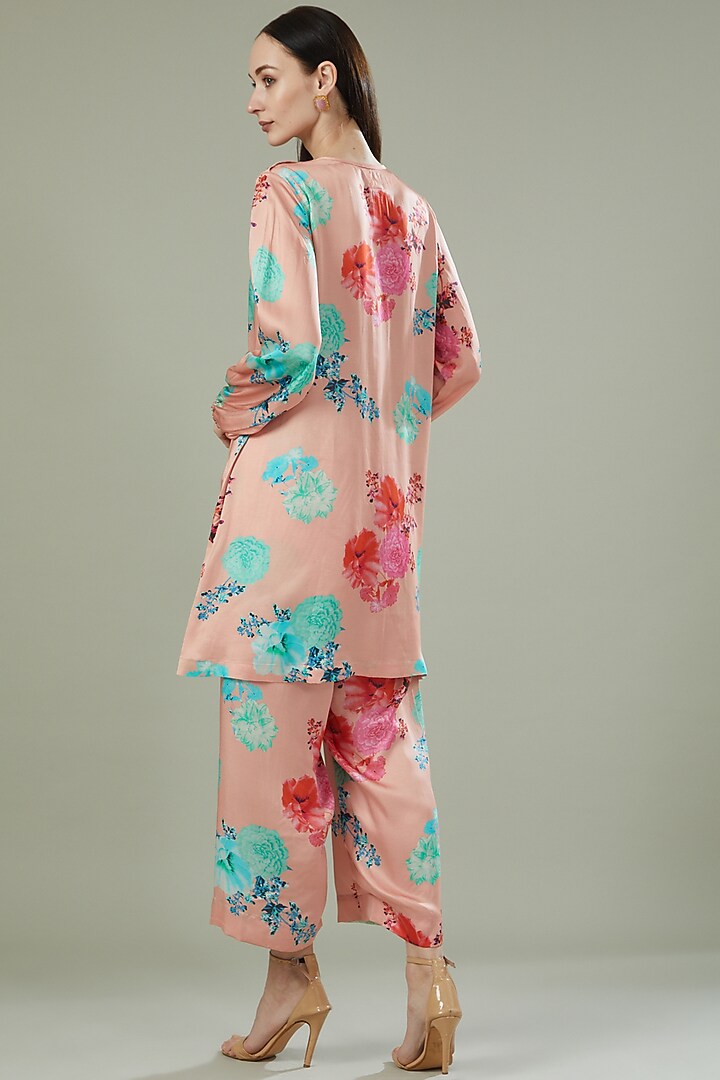 Powder Pink Modal Satin Printed Co-Ord Set by Made in Pinkcity at Pernia's Pop Up Shop