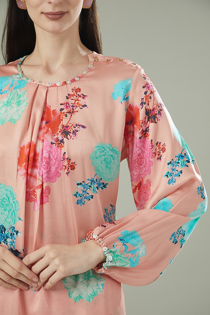 Powder Pink Modal Satin Printed Co-Ord Set by Made in Pinkcity at Pernia's Pop Up Shop
