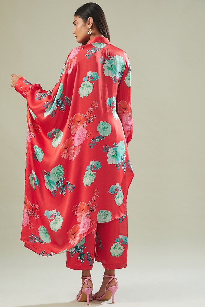 Red Modal Satin Printed Kaftan Set by Made in Pinkcity at Pernia's Pop Up Shop