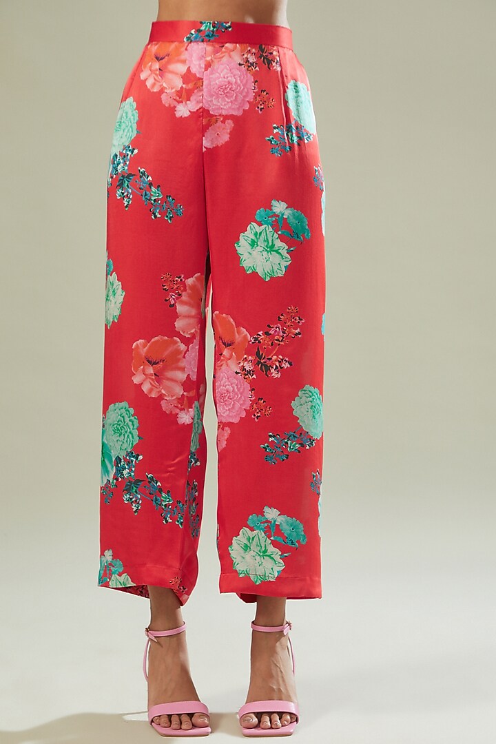 Red Modal Satin Printed Kaftan Set by Made in Pinkcity at Pernia's Pop Up Shop
