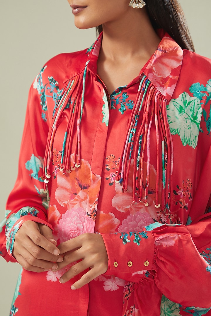 Red Modal Satin Printed Kaftan Set by Made in Pinkcity at Pernia's Pop Up Shop