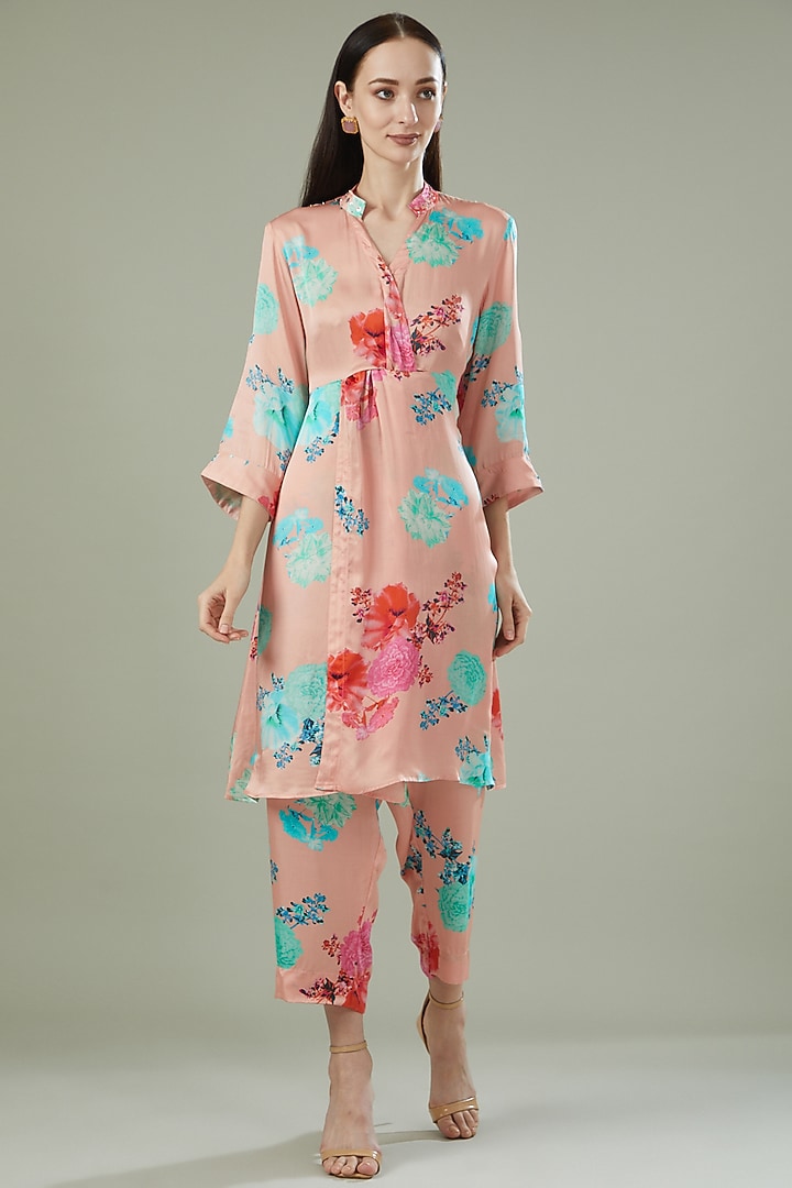 Powder Pink Modal Satin Printed Co-Ord Set by Made in Pinkcity at Pernia's Pop Up Shop