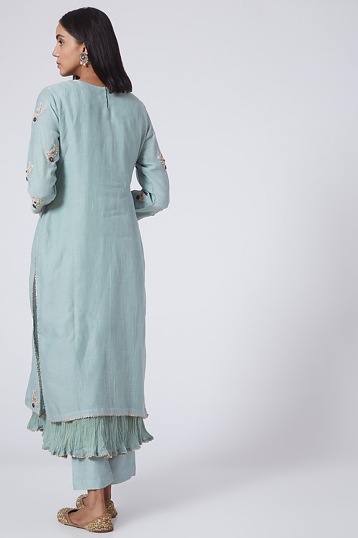 Powder Blue Hand Embroidered Kurta Set by Made in Pinkcity at Pernia's Pop Up Shop