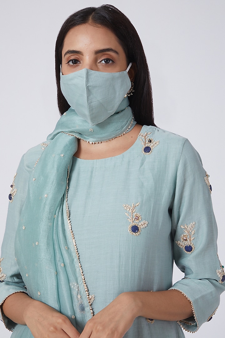 Powder Blue Hand Embroidered Kurta Set by Made in Pinkcity at Pernia's Pop Up Shop