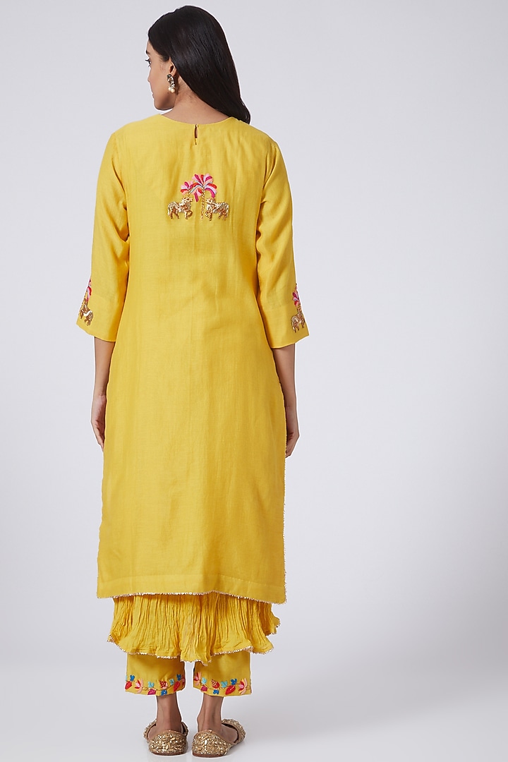 Mustard Hand Embroidered Kurta Set by Made in Pinkcity at Pernia's Pop Up Shop
