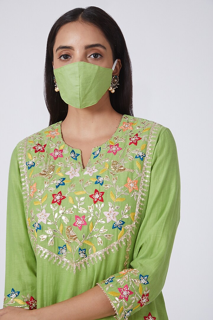 Green Kurta Set In Hand Embroidered by Made in Pinkcity at Pernia's Pop Up Shop