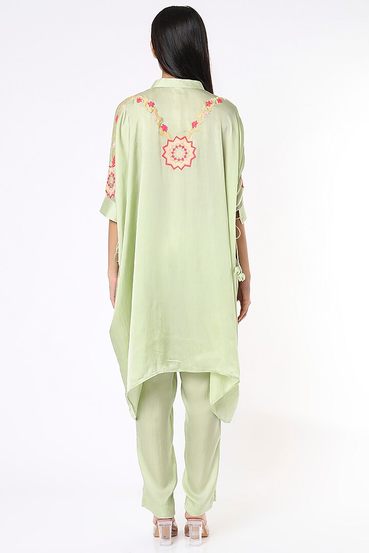 Pista Green Satin Blend Kaftan Set by Made in Pinkcity at Pernia's Pop Up Shop