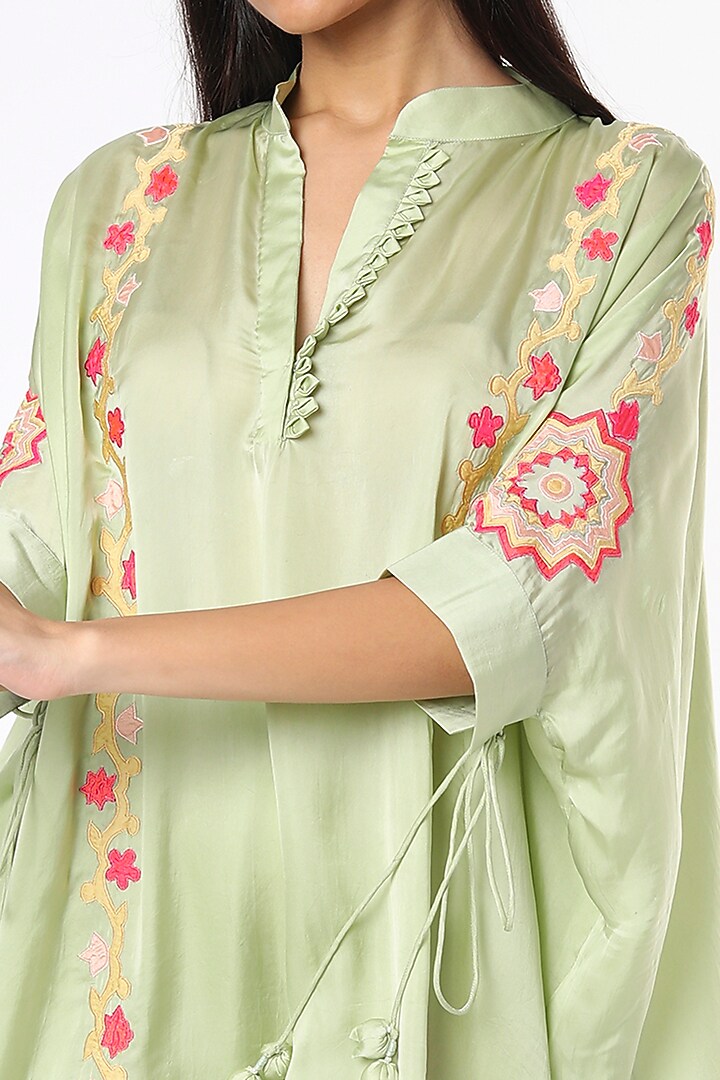 Pista Green Satin Blend Kaftan Set by Made in Pinkcity at Pernia's Pop Up Shop