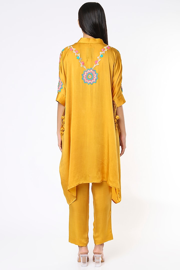 Mustard Satin Blend Kaftan Set by Made in Pinkcity at Pernia's Pop Up Shop