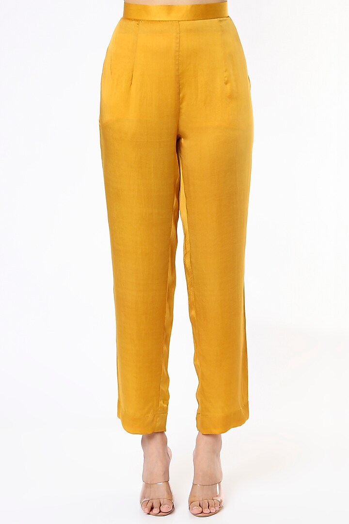 Mustard Satin Blend Kaftan Set by Made in Pinkcity at Pernia's Pop Up Shop