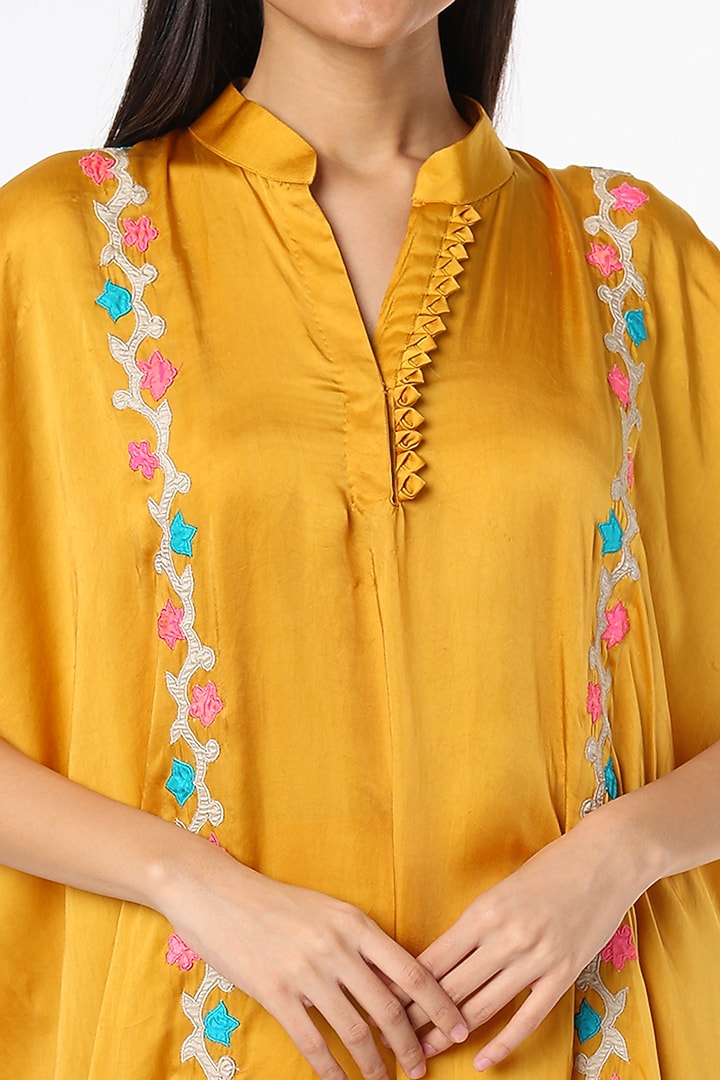 Mustard Satin Blend Kaftan Set by Made in Pinkcity at Pernia's Pop Up Shop