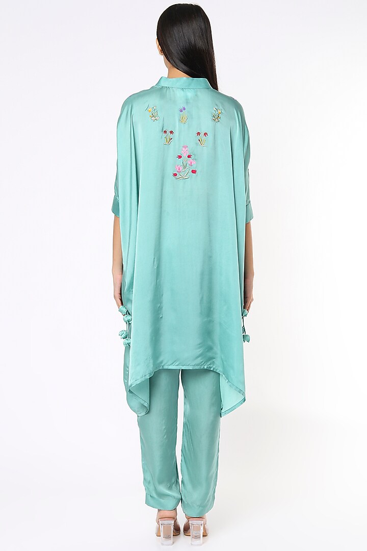 Sea Blue Satin Blend Kaftan Set by Made in Pinkcity at Pernia's Pop Up Shop