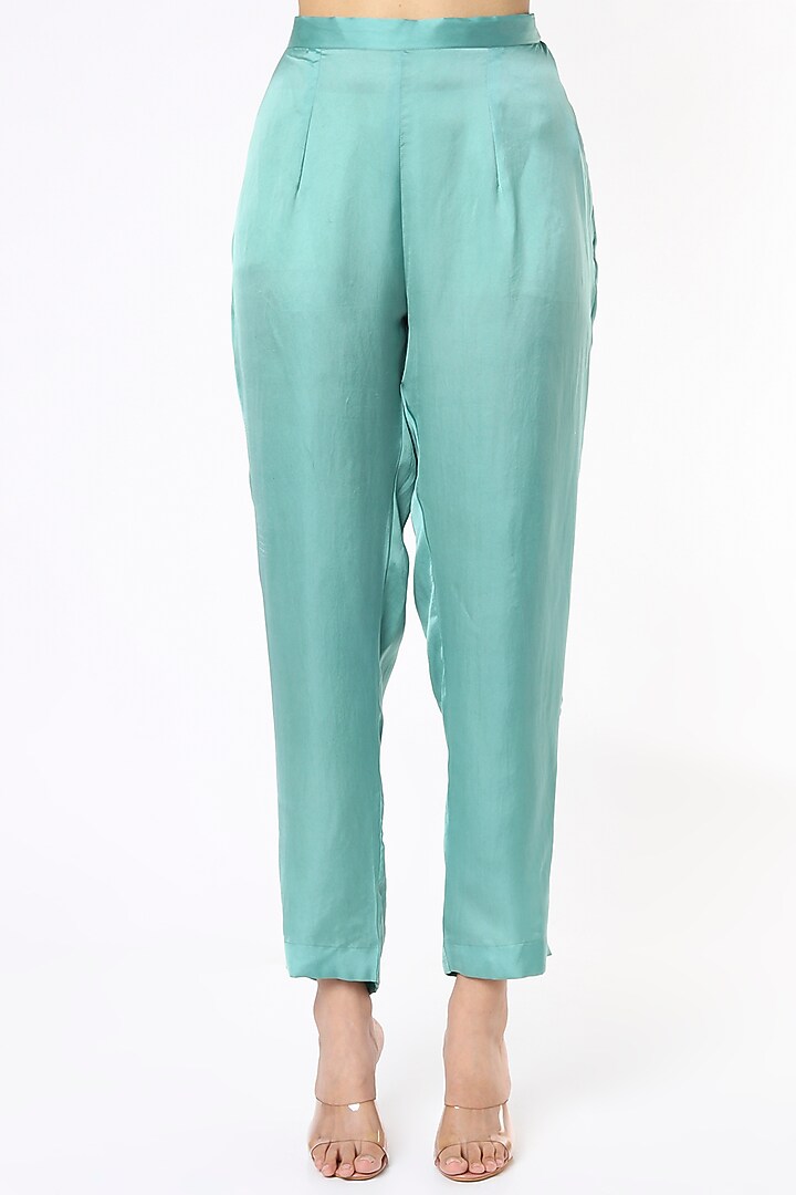 Sea Blue Satin Blend Kaftan Set by Made in Pinkcity at Pernia's Pop Up Shop