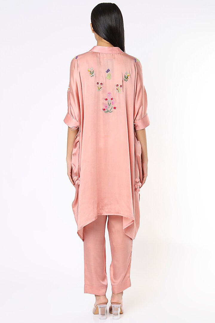 Rose Gold Satin Embroidered Kaftan Set by Made in Pinkcity at Pernia's Pop Up Shop