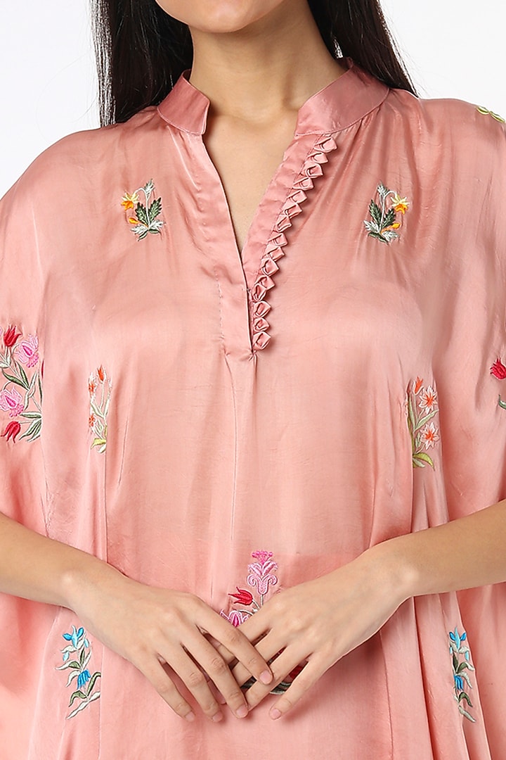 Rose Gold Satin Embroidered Kaftan Set by Made in Pinkcity at Pernia's Pop Up Shop