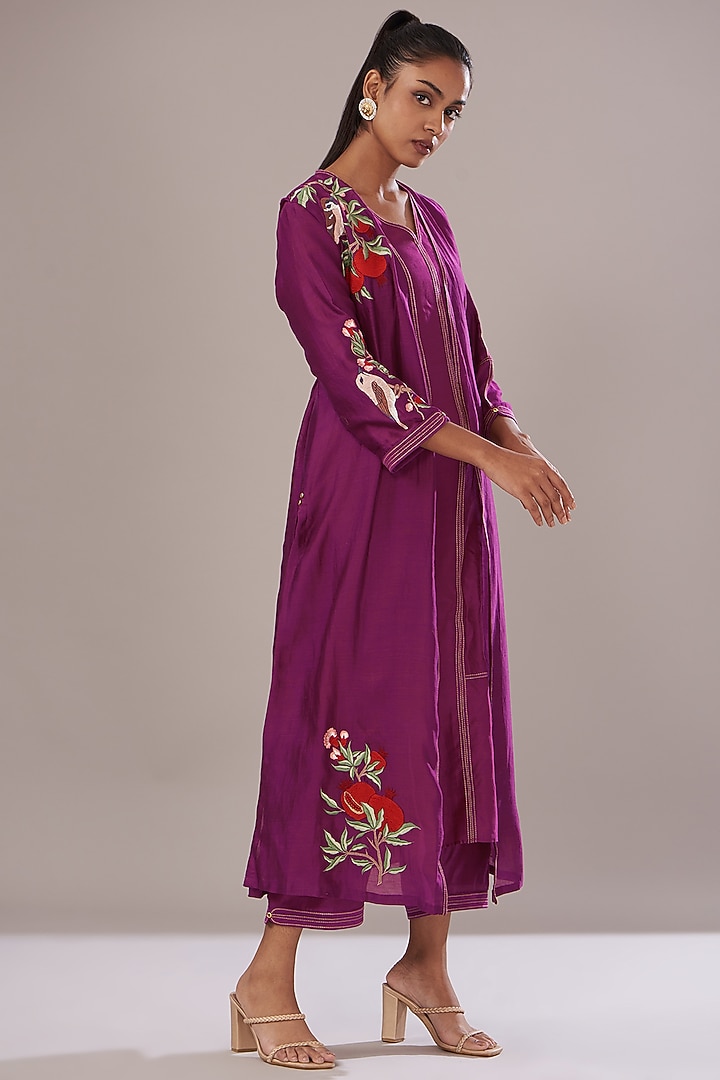 Purple Chanderi Embroidered Jacket Set by Made in Pinkcity at Pernia's Pop Up Shop