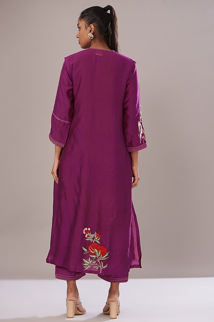 Purple Chanderi Embroidered Jacket Set by Made in Pinkcity at Pernia's Pop Up Shop