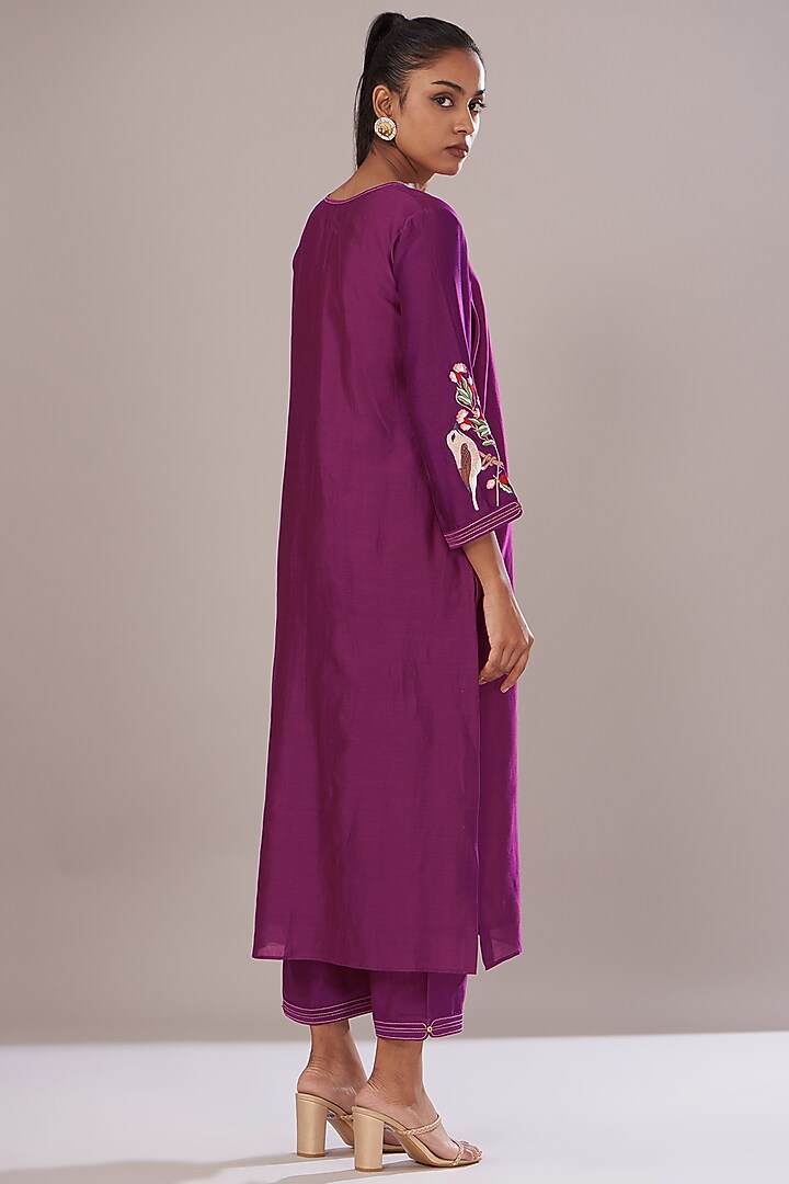 Purple Chanderi Embroidered Jacket Set by Made in Pinkcity at Pernia's Pop Up Shop