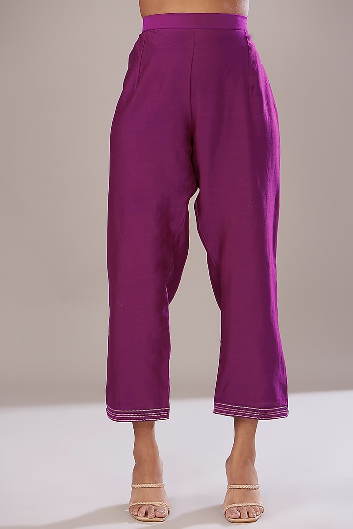 Purple Chanderi Embroidered Jacket Set by Made in Pinkcity at Pernia's Pop Up Shop