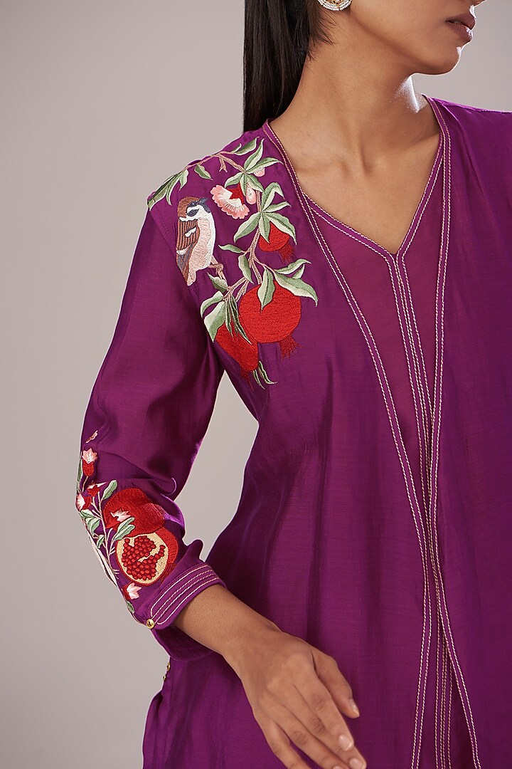 Purple Chanderi Embroidered Jacket Set by Made in Pinkcity at Pernia's Pop Up Shop