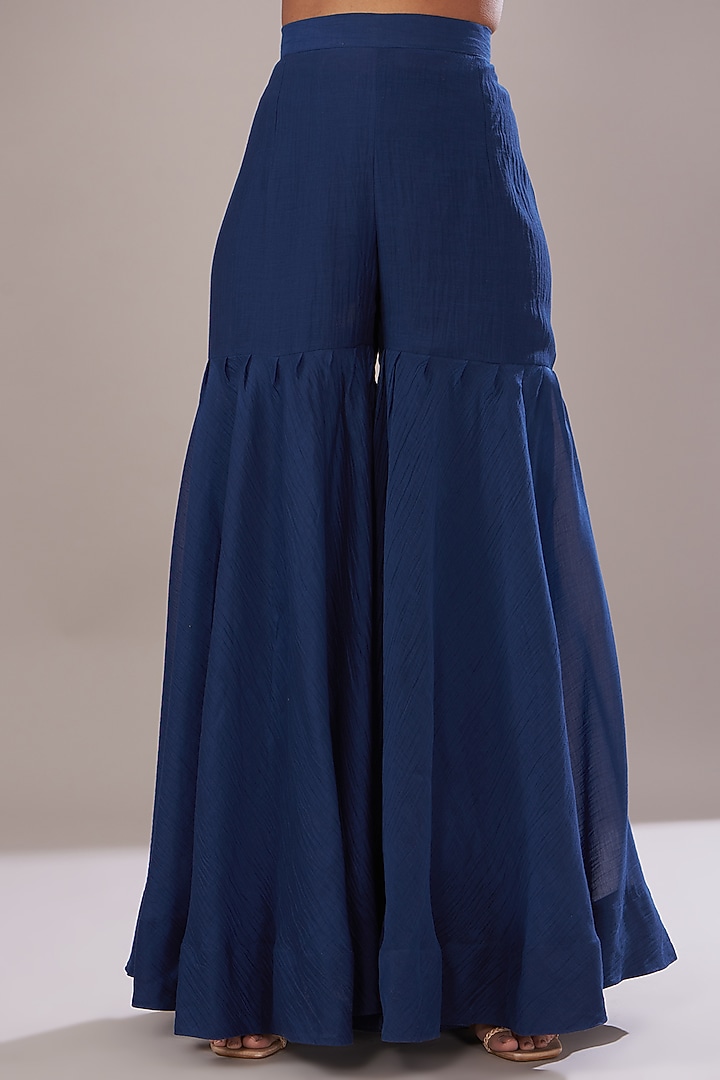 Navy Blue Chanderi Gharara Set by Made in Pinkcity at Pernia's Pop Up Shop