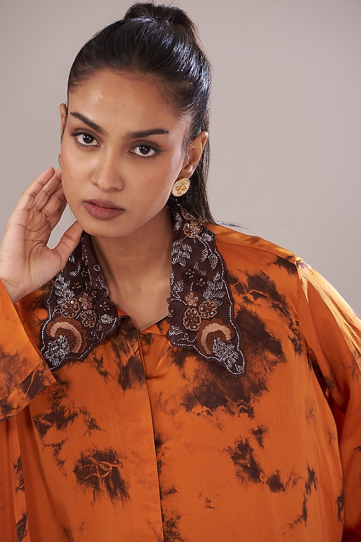 Orange Modal Satin Tie-Dye Co-Ord Set by Made in Pinkcity at Pernia's Pop Up Shop