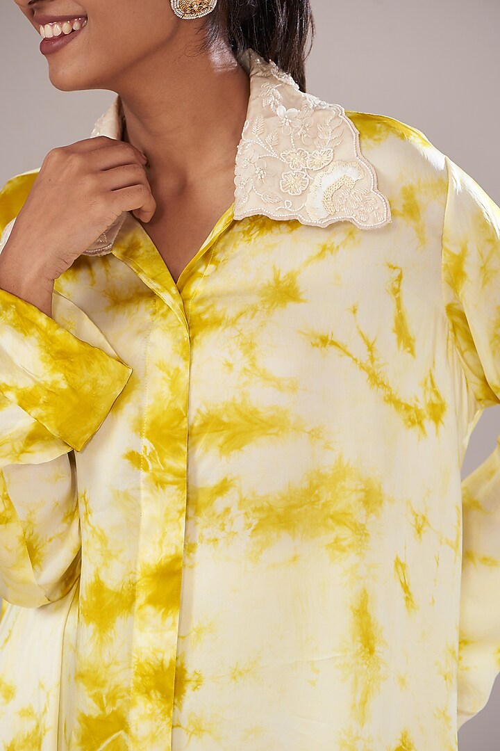 Yellow Modal Satin Tie-Dye Co-Ord Set by Made in Pinkcity at Pernia's Pop Up Shop