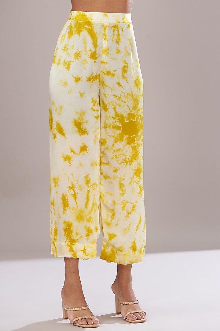 Yellow Modal Satin Tie-Dye Co-Ord Set by Made in Pinkcity at Pernia's Pop Up Shop