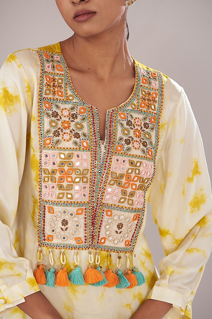 Yellow Modal Satin Tie-Dye Co-Ord Set by Made in Pinkcity at Pernia's Pop Up Shop