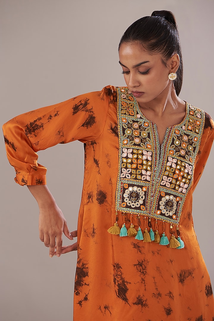 Orange Modal Satin Tie-Dye Co-Ord Set by Made in Pinkcity at Pernia's Pop Up Shop