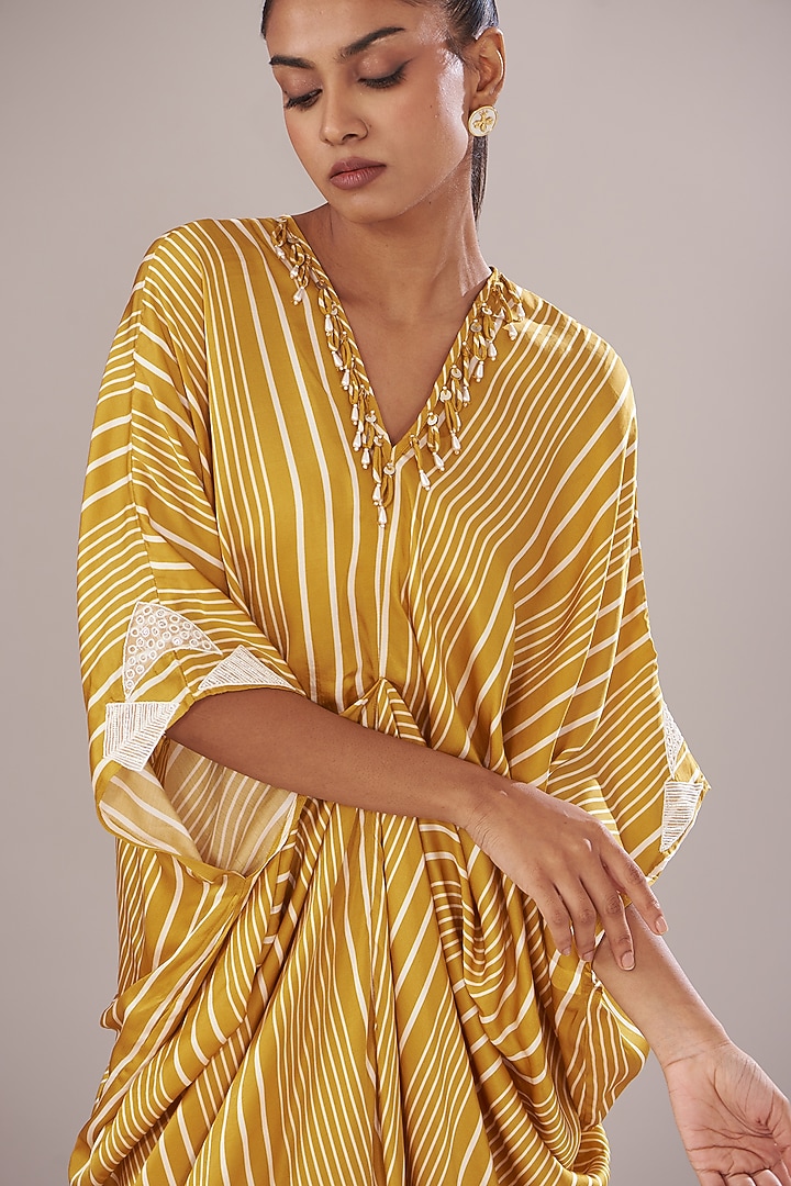 Mustard Modal Satin Printed Tunic Set by Made in Pinkcity at Pernia's Pop Up Shop