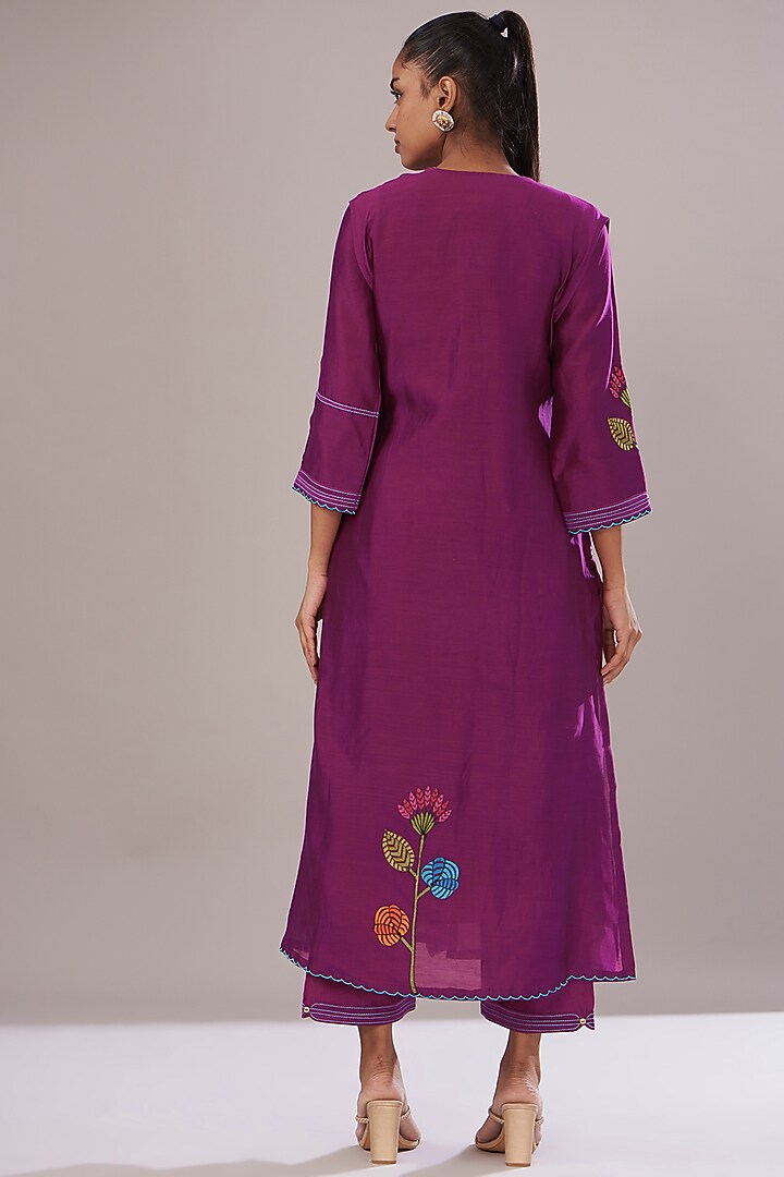 Purple Chanderi Embroidered Jacket Set by Made in Pinkcity at Pernia's Pop Up Shop