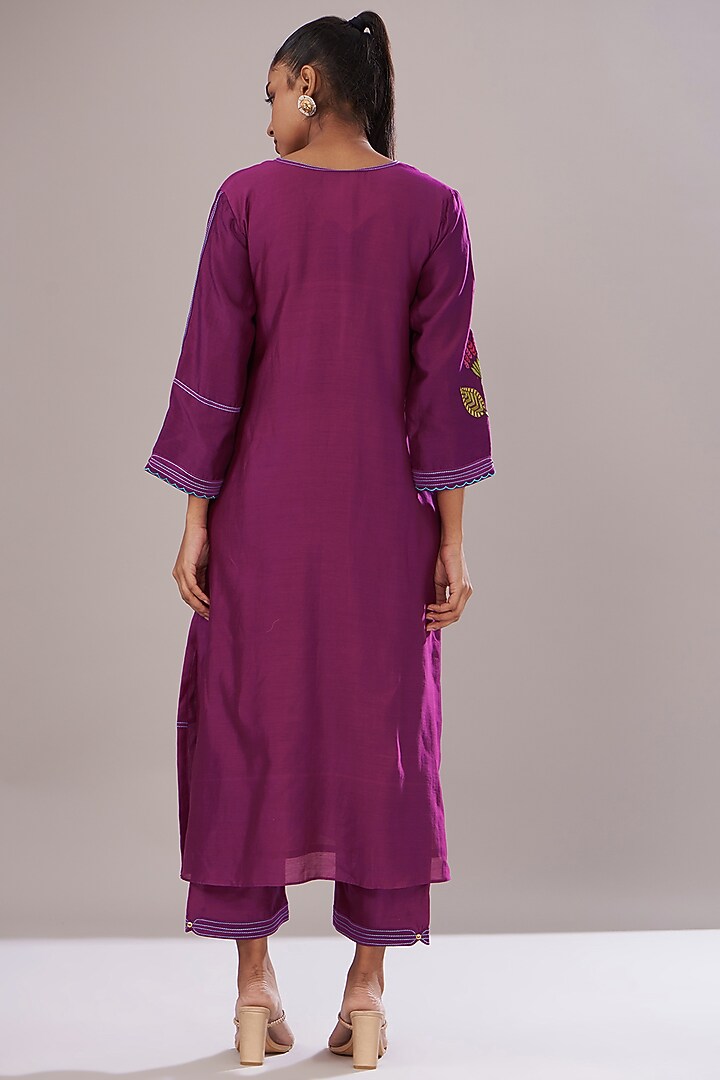 Purple Chanderi Embroidered Jacket Set by Made in Pinkcity at Pernia's Pop Up Shop