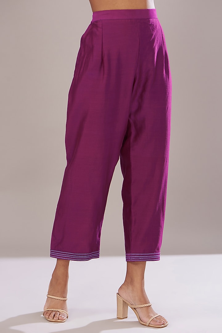 Purple Chanderi Embroidered Jacket Set by Made in Pinkcity at Pernia's Pop Up Shop