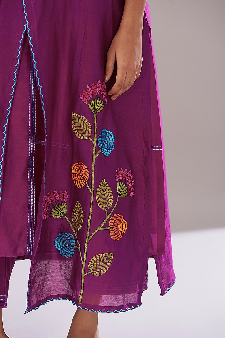 Purple Chanderi Embroidered Jacket Set by Made in Pinkcity at Pernia's Pop Up Shop