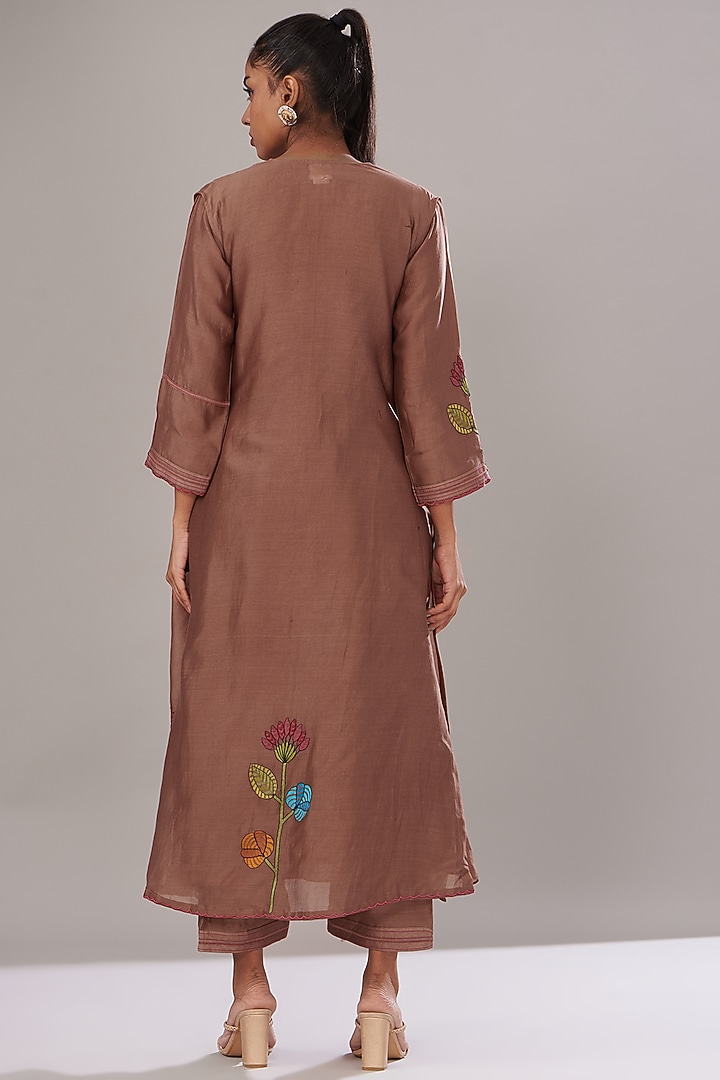 Brown Chanderi Embroidered Jacket Set by Made in Pinkcity at Pernia's Pop Up Shop