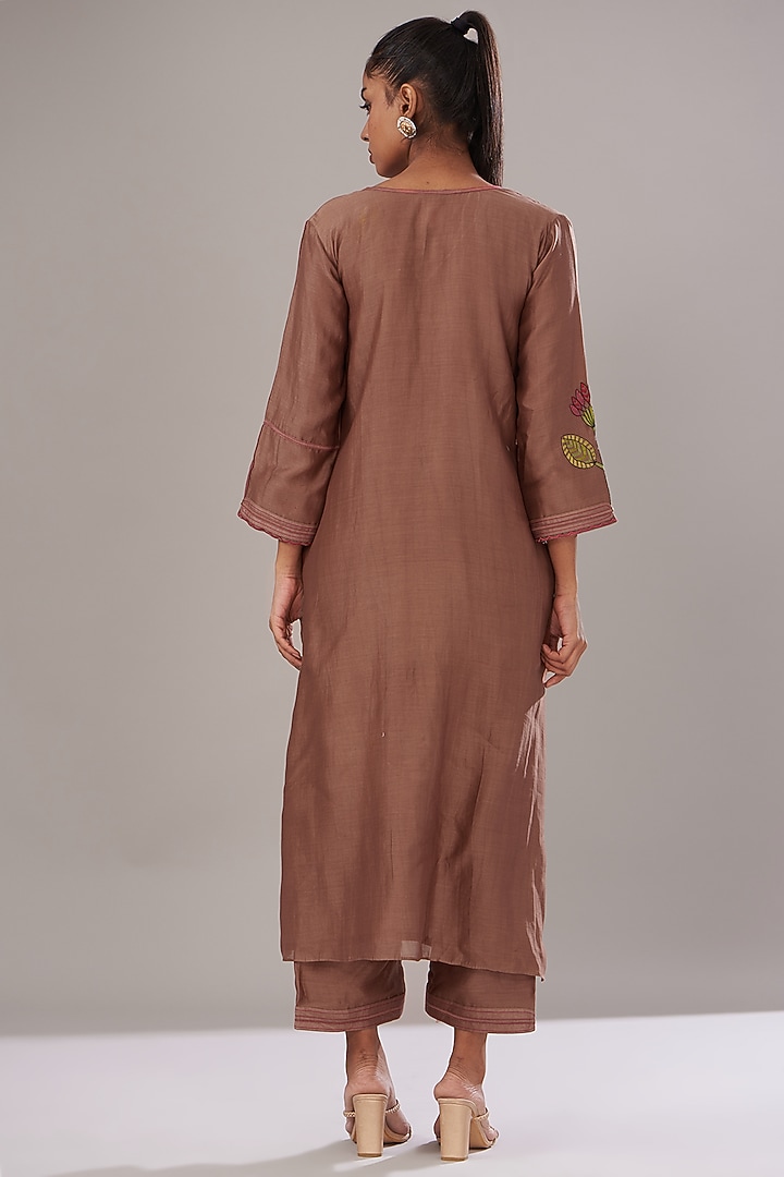 Brown Chanderi Embroidered Jacket Set by Made in Pinkcity at Pernia's Pop Up Shop