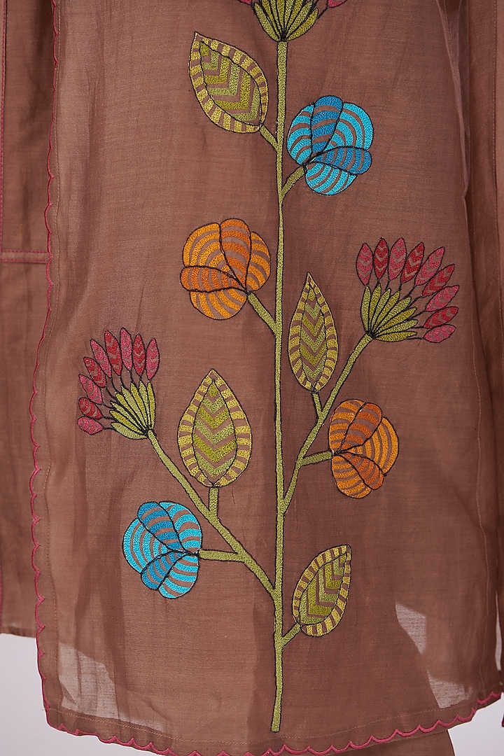 Brown Chanderi Embroidered Jacket Set by Made in Pinkcity at Pernia's Pop Up Shop